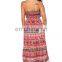 Sex Plus Size Coral Pink Ethnic Floral Print Babydoll Boho Ankle Maxi Sun Dress