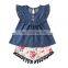 2020 new girls' sets summer denim blouses + print rainbow flowers shorts fashion children's clothing suit