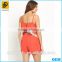 Summer Women Playsuit In Orange Color With Lace Ornament