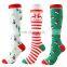 Wholesale Women Men 20-30 mmhg Athletic Fun Stocking High Knee Sport Xmas Festive Socks Snowman Christmas Compression Socks