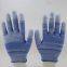 blue and white polyester knitted PU fingers coated safety work gloves anti-dirt breathable comfortable flexible