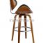 Antique wooden round legs high bar chairs with pu leather backrest for home furniture