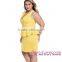 Hot Selling Fashion Office Wear XXX Sexy Plus Size Pink Crossed V Neck Sleeveless Big Girl Peplum Dress 2016