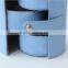 blue cylinder PU leather jewelry storage box with handle