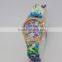 promotion woman floral silicone wristband geneva flower watch