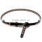 Fashion Rhinestone Decorated Pin Buckle Sex Girl Black Thin PU Waist Belt
