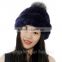 CX-C-221P Wholesale Girls Fashion Fur Ball Hat Women Mink Fur Knitted Beanie Hat