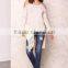 Popular High Quality Cold Beige Shoulder Knit Tops Sexy Off Asymmetric Sexy Party Sweaters