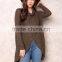 MGOO Handmade Sweaters For Girl Brown Asymmetric High Neck Overlay Tops Long Sleeves Fashion Winter Tops