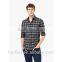 Classic collar cotton slim fit check flannel shirt for young man