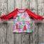 New arrival baby girls christmas raglan shirts 100% cotton ruffle long sleeves kids clothes top