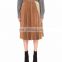 High Waist Gold toned Contrasting Elasticated Waistband Pleated Wool Skirt With Buckle-Fastened Side
