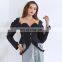 TWOTWINSTYLE Coat For Women Square Collar Puff Long Sleeve Asymmetric Hem Designer Striped