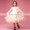 Wholesale Cream Girls Dress long sleeve feather decorated in pure color