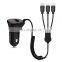 Universal USB Car Charger with USB and Cable 3 in 1 Car Charger  for iPhone Samsung Micro