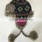 High Quality Wholesale diamond jacquard knitted winter trapper hat with faux fur lining