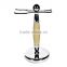 3 Piece Shaving Brush Stand Set with Edwin Jagger English Ivory Handle Shaving Brush and Safety Razor with Rubber Grip Stand