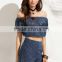 Two-piece-outfits latest fashion design women clothing Navy Off The Shoulder Crop Blouse With Shorts