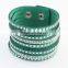 Wholesale fashion model flannelette wide leather bracelet decorated with rhinestone