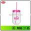 BPA Free Transparent Single Wall 18 oz Plastic Jar With Straw