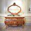French Luxury Rococo Design Bedroom Furniture Nightstand Table / Golden Carved Wooden Commode Bedside Table