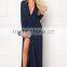 Long Sleeve One-piece Dress Deep V-neck Front Split Ladies Party Wear Gown Women's Evening Dress