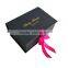 custom gold logo matte black ribbon closure flat folding baby clothes paper packaging box
