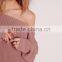 China OEM Winter Autumn Pullover Wide Neck Sweater Women Cashmere Ladies Jumpers Off Shoulder Jumper Pink