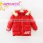 Hot sell girls' winter warm red jackets/coats with hood for christmas coats for children