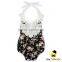 Retro Style Soft Cotton Black Flower Printed Halter Lace Froal Baby Girl Vintage Romper Summer Clothes