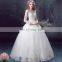 Custom Luxury Long Sleeve Trails New White Deep V-neck Ball Gown Wedding Party Dress