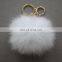 Black And White Funny Fox Fur Ball Pom Pom with Eyes Glasses Fur Keychan Bag Charm