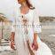 Plus size Red Cotton Beach Dress Embroidery Robe de Plage Bikini cover up Beachwear Pareos de Playa Mujer Beach tunic Cover ups