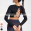 Shockproof Running Clothing Long Sleeve Cross Back Hollow Out Sports Tops Gym Fitness Tshirt Yoga Crop Top For Women With Padded