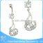 New cheap OEM surgical steel aqua zircon dangling jeweled butterflies belly button