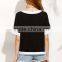T-shirts latest fashion design women clothing Black and White Split Side Short Sleeve T-shirt
