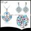 2016 Elegant hollow out light royal blue zircon jewelry set with flower pendant ear studs and ring