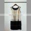 Lady beaded double color joint sleeveless silk layered dress