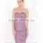 new style knee length satin beaded long sleeve cocktail dresses