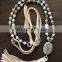 Long, boho style leather tassel necklace with chunky natural stone genuine stone beaded Necklace