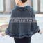 2015 new style Ladies' sexy boat neck sleeveless cloak knitted sweater with fur hem