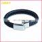 Custom Men's Black Braided Stainless Steel Genuine Leather Bracelet