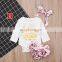 2019 new Autumn Girl Mamas' Mini Letter 3pcs Suit Pink Headband + Long Romper+ Floral Shorts For 0-24 Mos