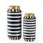 European Simple Style Black-white Bar Cylinder Ceramic Flower Vases Table Decoration With Round Lid For Living Room