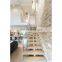 Cable railing stairs wood tread mono beam stairs with U shaped Steps