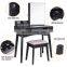 Vanity Makeup Table with Lockable Jewelry Cabinet Makeup Organizer Cushioned Stool 2 Sliding Drawers Makeup Desk with Drawer Bla