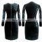 2015 dresses Imitation Leather Long Sleeve Zip Snake Plus Size Sexy Women's Tight Dress