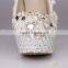 OW20 Luxury Handmade Women Shoes WHITE Champagne Rhinestones Wedding Shoes Crystal 14cm High Heels Dress Prom Shoes