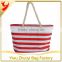 Red and White Cotton Canvas Beach / Tote Bag with Two Inside Pockets