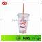 Promotion 16 ounce Clear double wall plastic straw cups with crazy straw